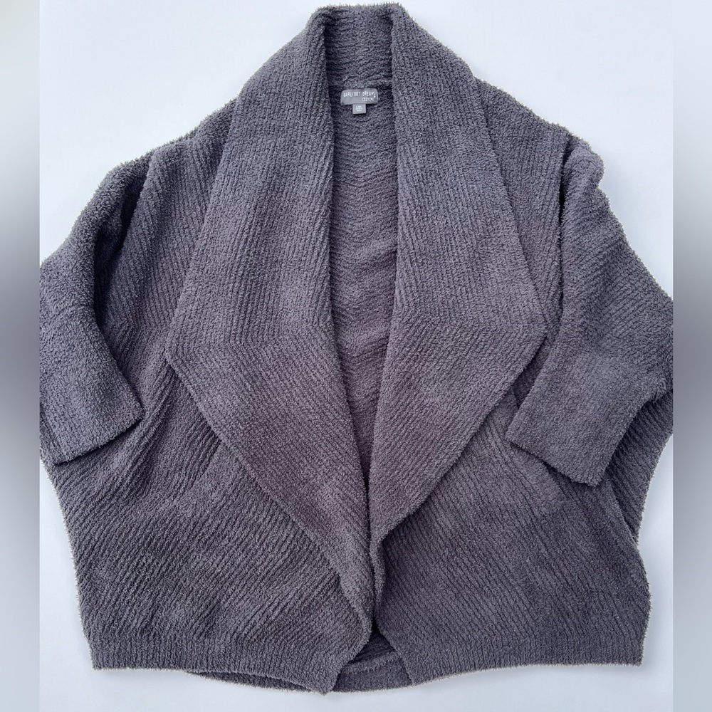 BAREFOOT DREAMS Cozy Chic Chevron Ribbed Cardigan Sweater L/XL Carbon Grey